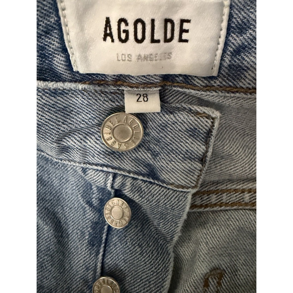 AGOLDE 90’s Mid Rise Loose Fit Jeans 28 Button Fly Light Wash Raw Hem Denim - Picture 3 of 9